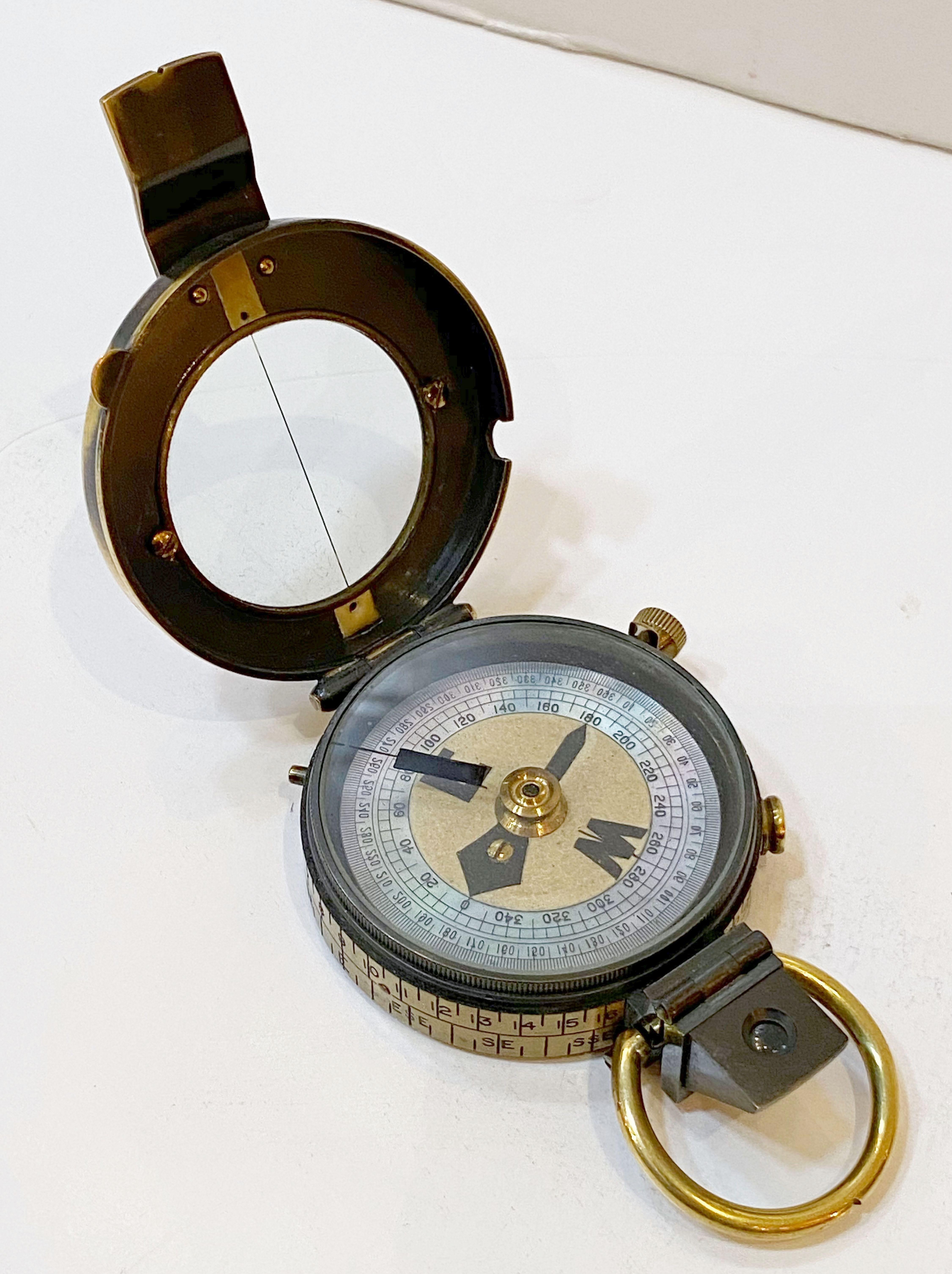 English British WWI Marching Compass with Leather Case by Negretti and Zambra