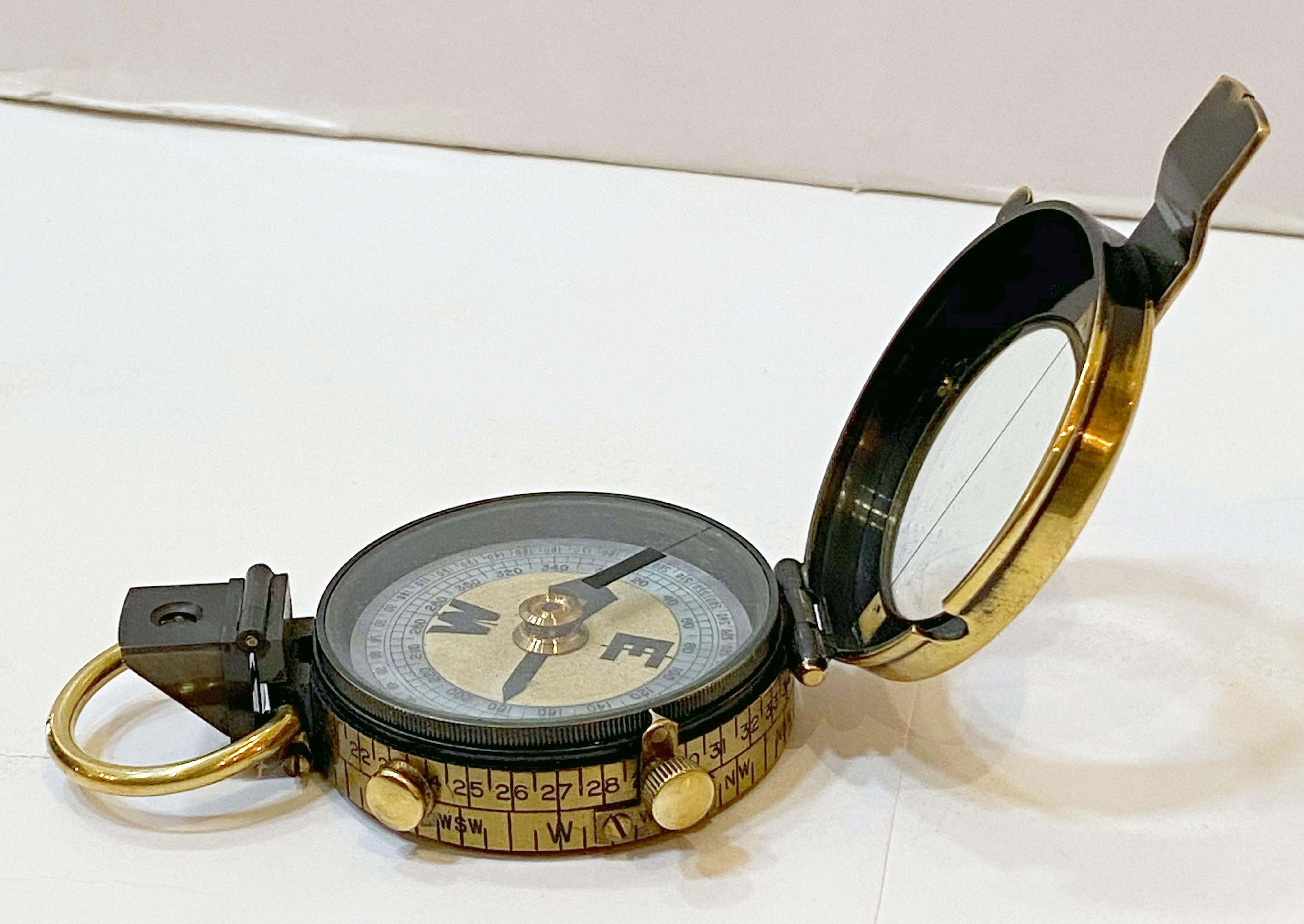 British WWI Marching Compass with Leather Case by Negretti and Zambra In Good Condition In Austin, TX