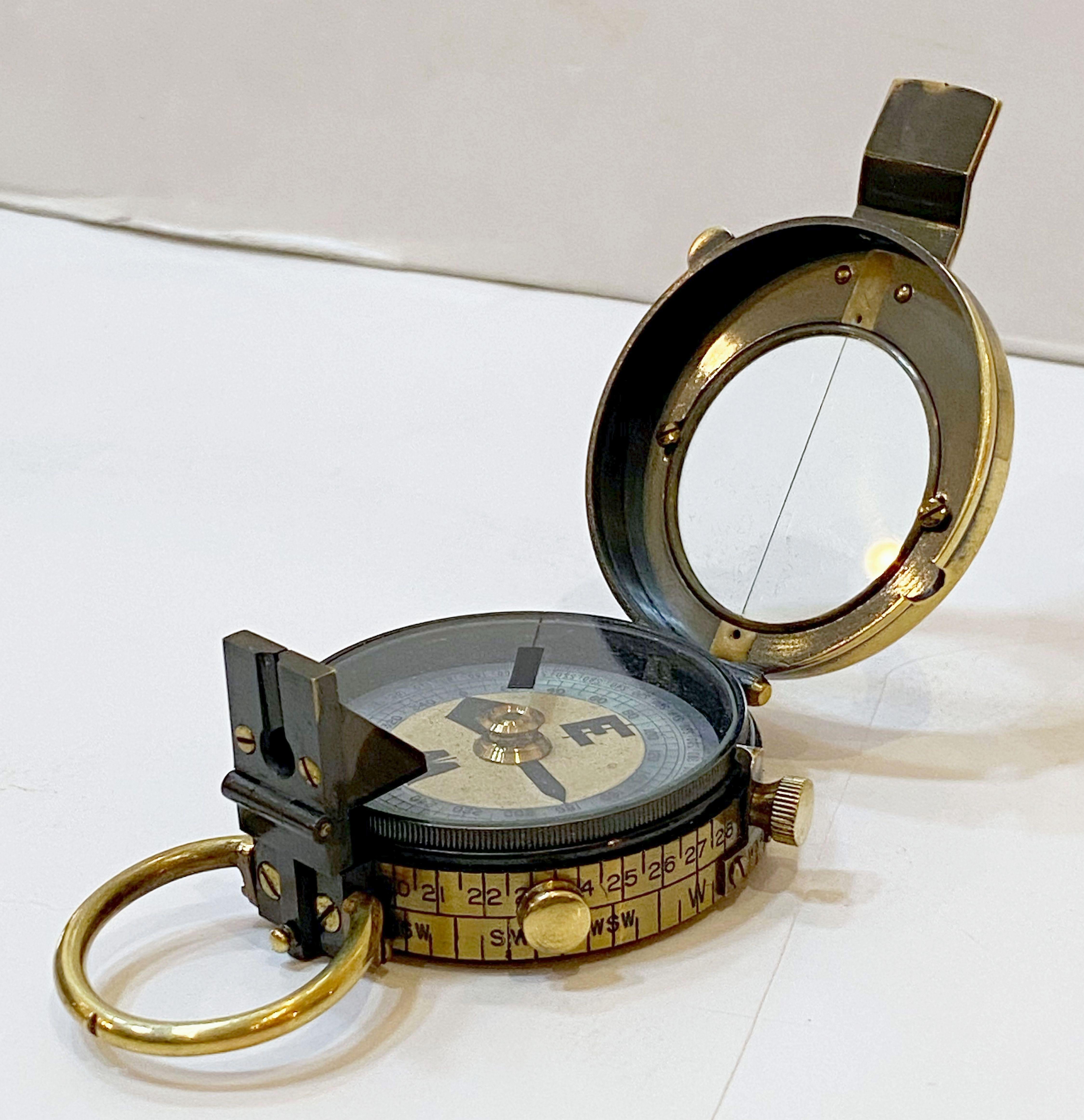 Early 20th Century British WWI Marching Compass with Leather Case by Negretti and Zambra