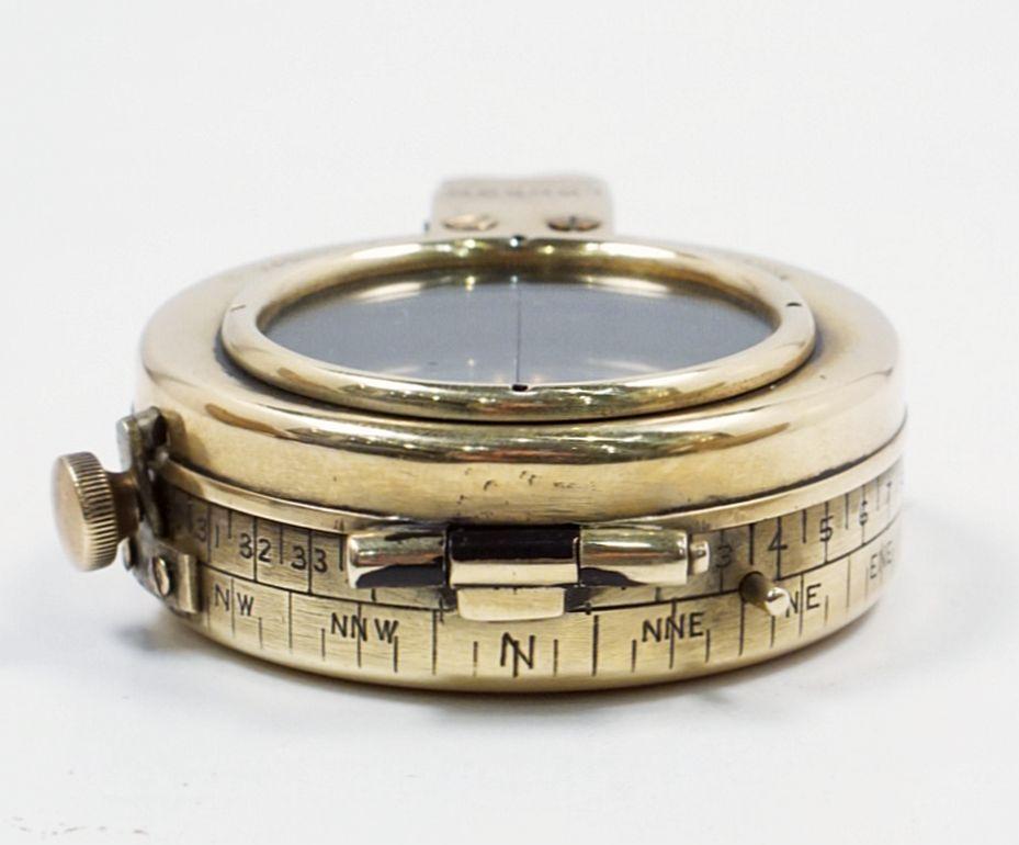 Brass British WWI Marching Compass with Leather Case by Negretti and Zambra, London