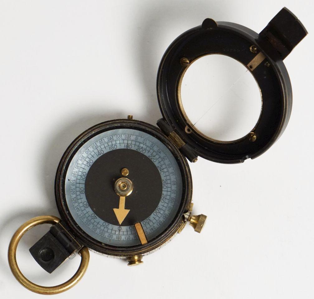 English British WWI Marching Compass with Leather Case