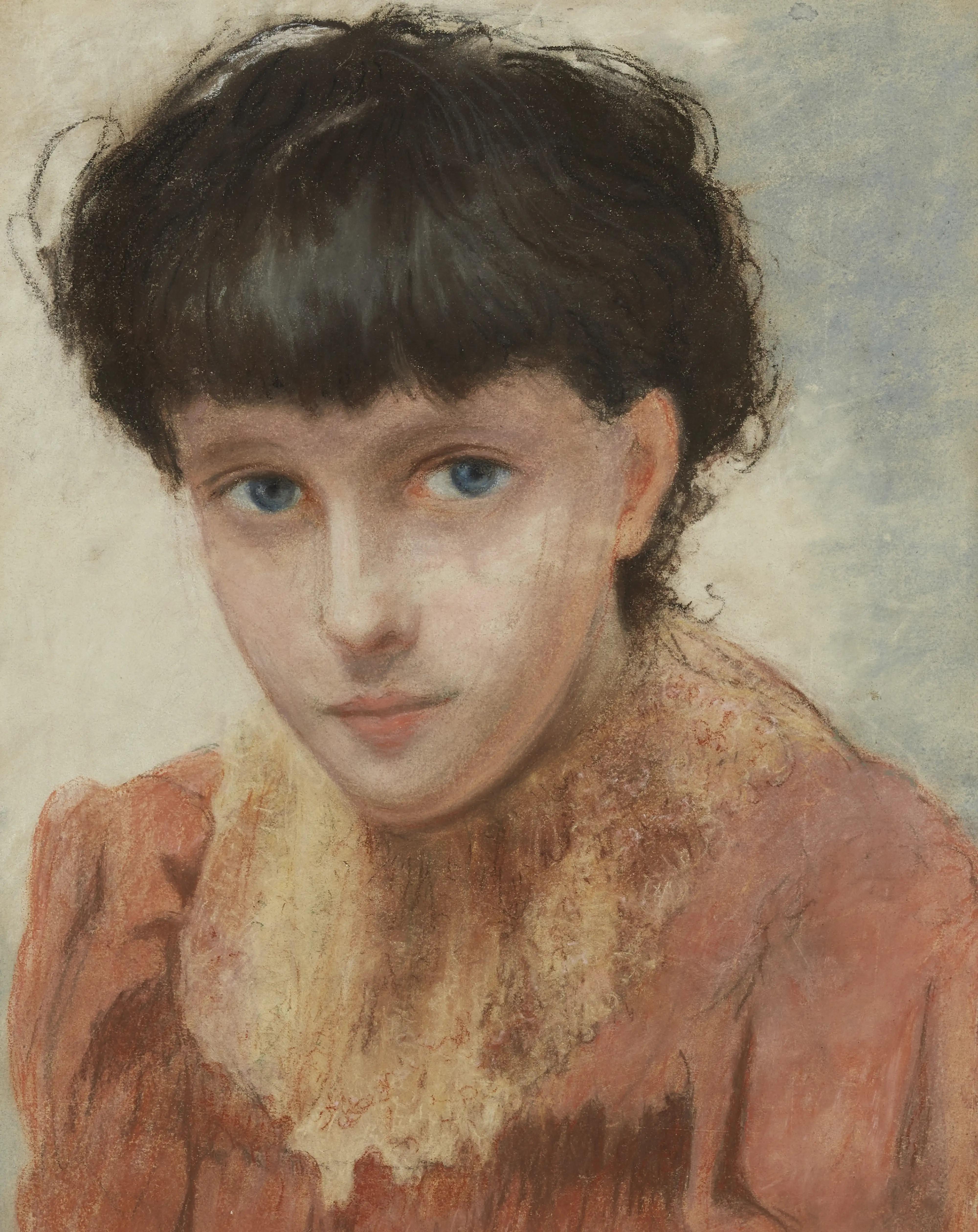 Portrait of a woman in pink - Painting by British XXth Century School