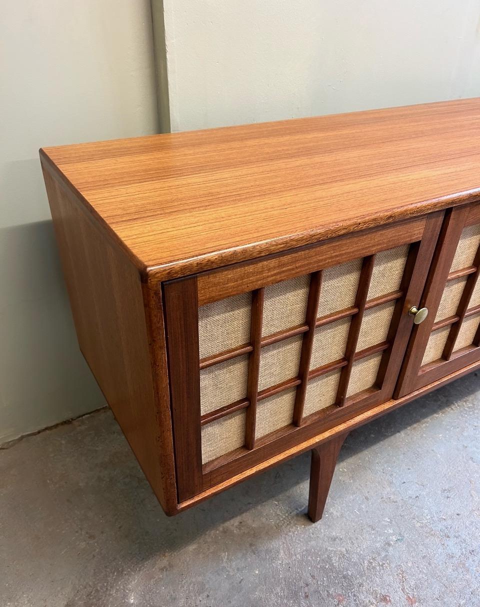 British Younger Teak and Hessian Sideboard Credenza Mid Century 1960s 13