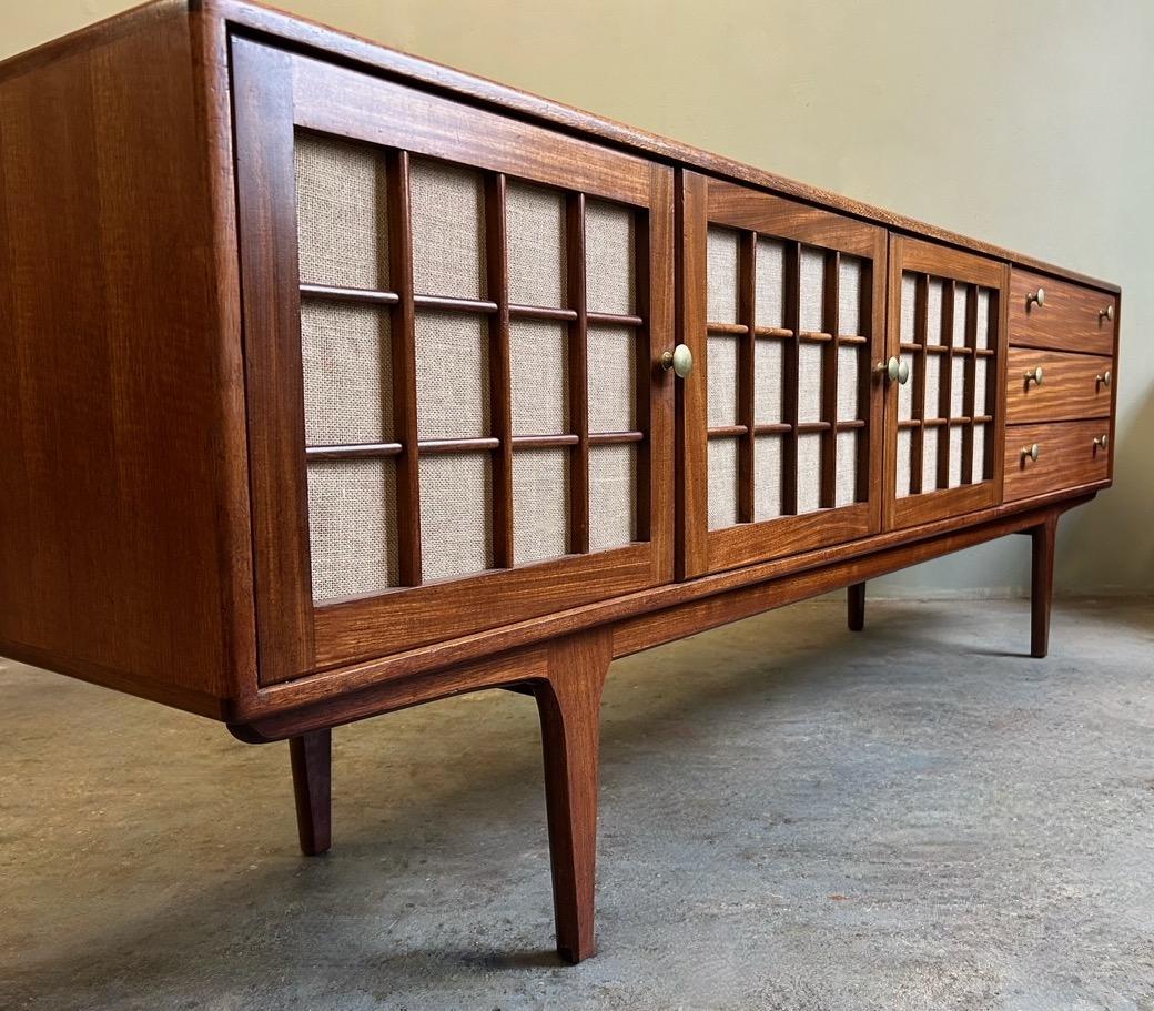 Mid-Century Modern British Younger Teak and Hessian Sideboard Credenza Mid Century 1960s For Sale