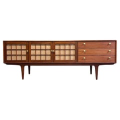 British Younger Teak and Hessian Sideboard Credenza Mid Century 1960s
