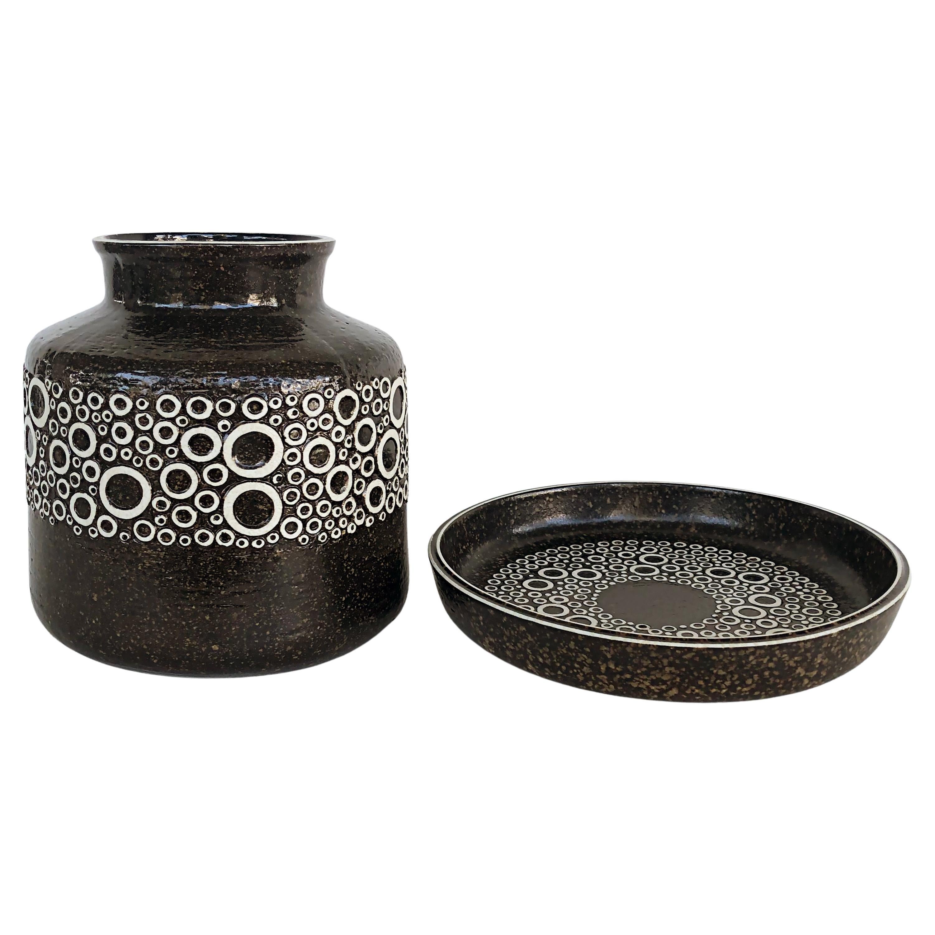 Britt-Marie Sundell Gustavsberg Ceramics Kreta Vase, Dish, Sweden, 1950s Set 2