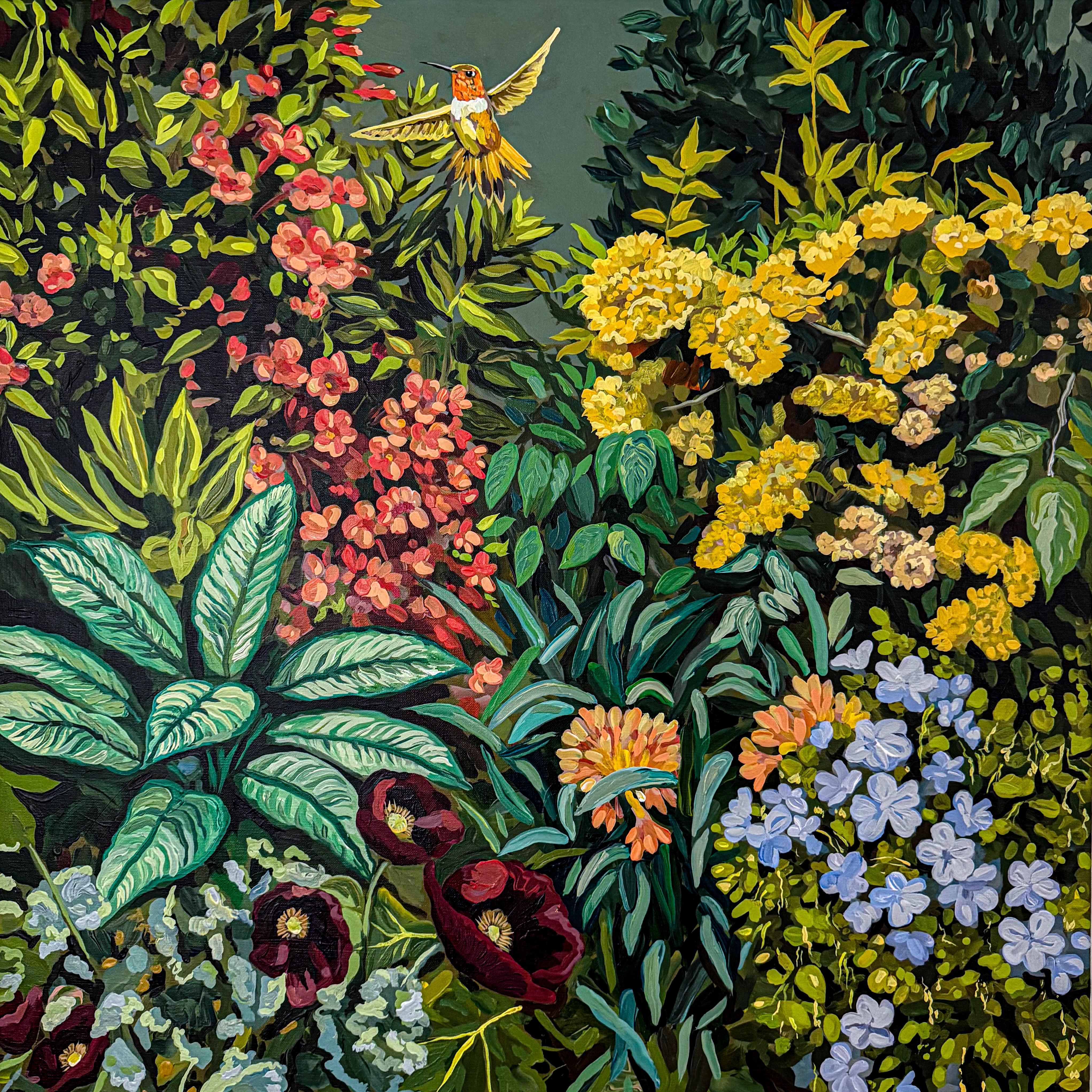 Jardín con un colibrí