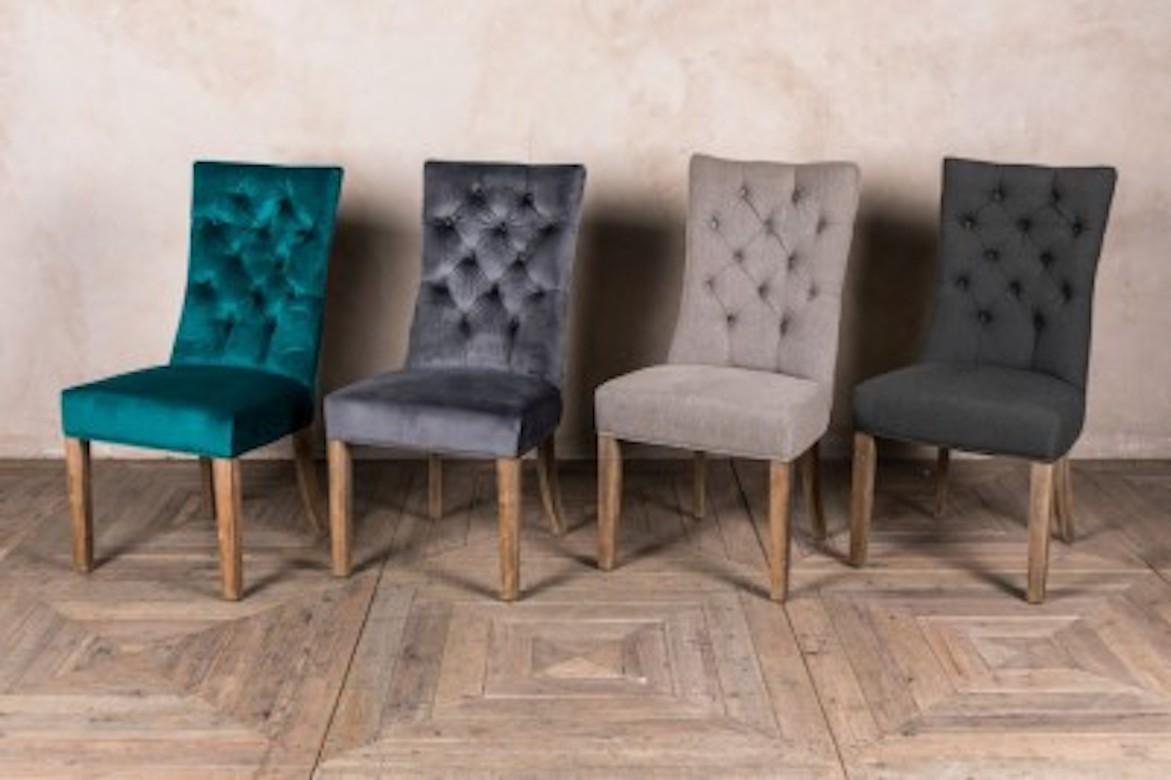 A fine Brittany French style velvet chair range, 20th century.

Add a touch of class to your dining table with a French style velvet chair. The ‘Brittany’ dining range is perfect for both homes and restaurants.

The pressed button back rests and