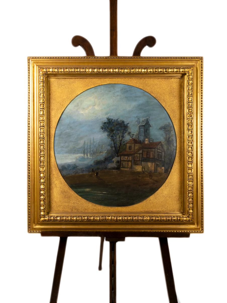 Bretagne Mühle Gemälde, frühes 20. Jahrhundert (Geölt) im Angebot
