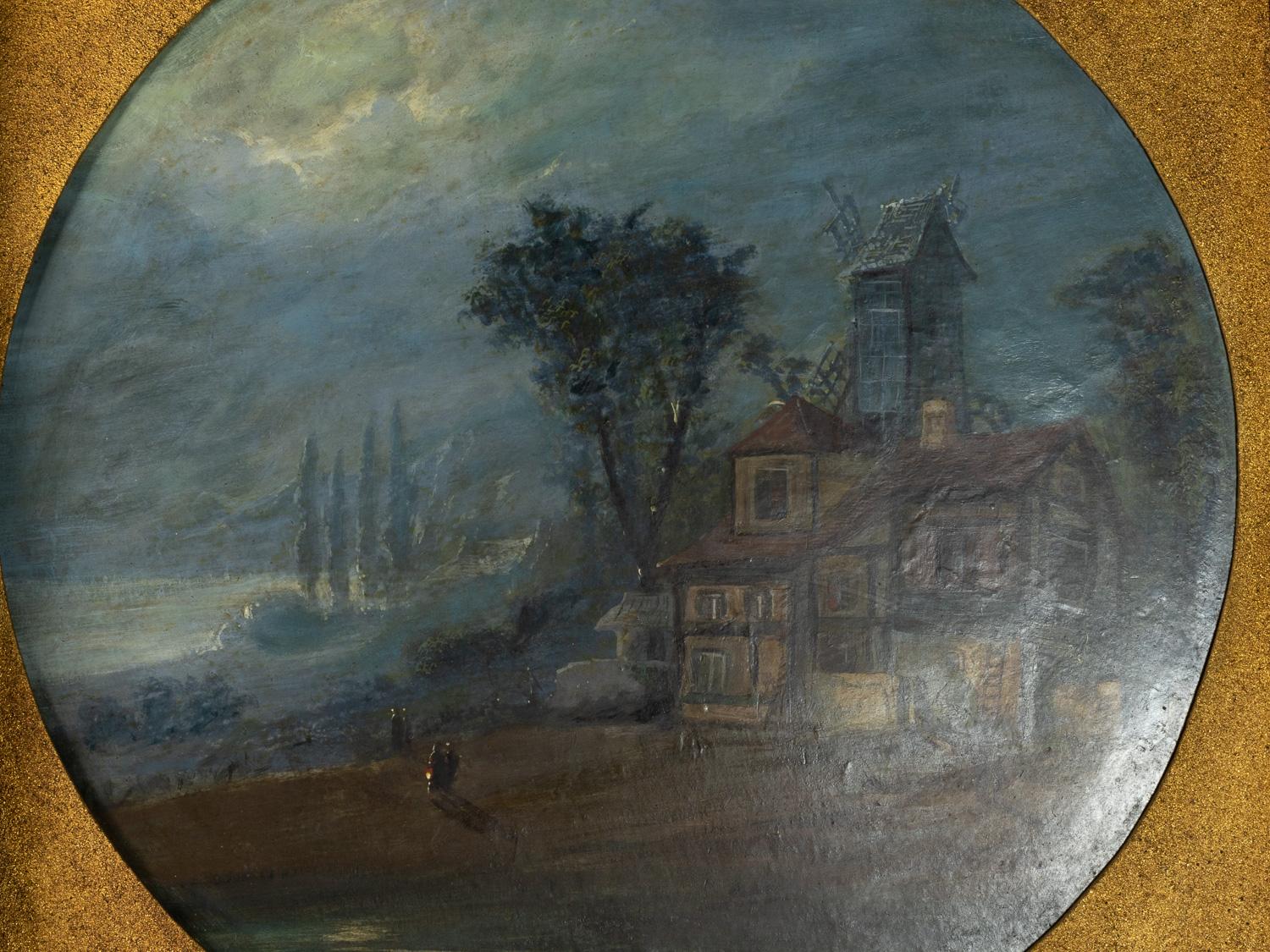 Rundes Ölgemälde auf Holz, Bretagne Nocturne, Bretagne, 1900er Jahre im Angebot 5