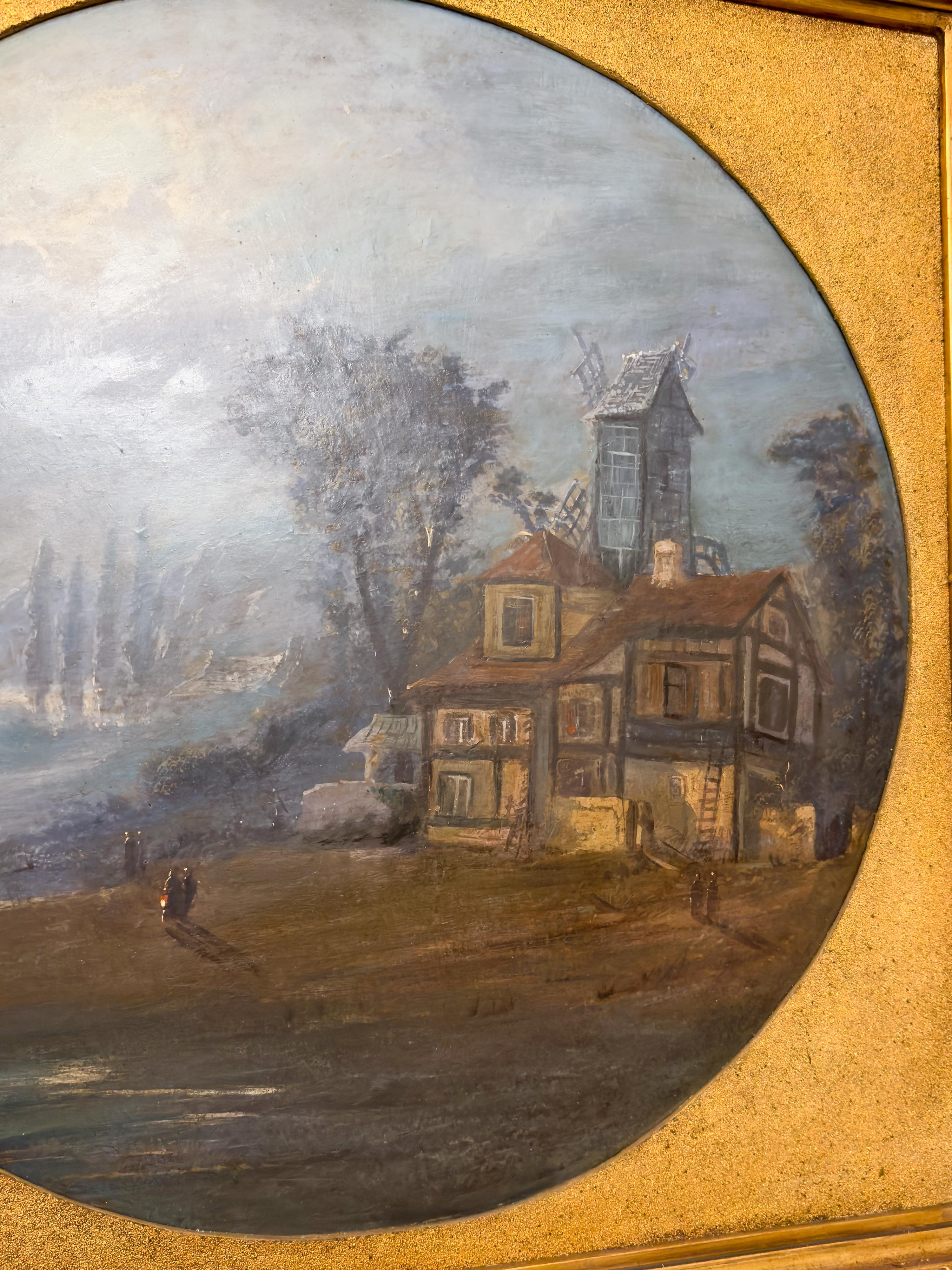 Rundes Ölgemälde auf Holz, Bretagne Nocturne, Bretagne, 1900er Jahre (Französisch) im Angebot