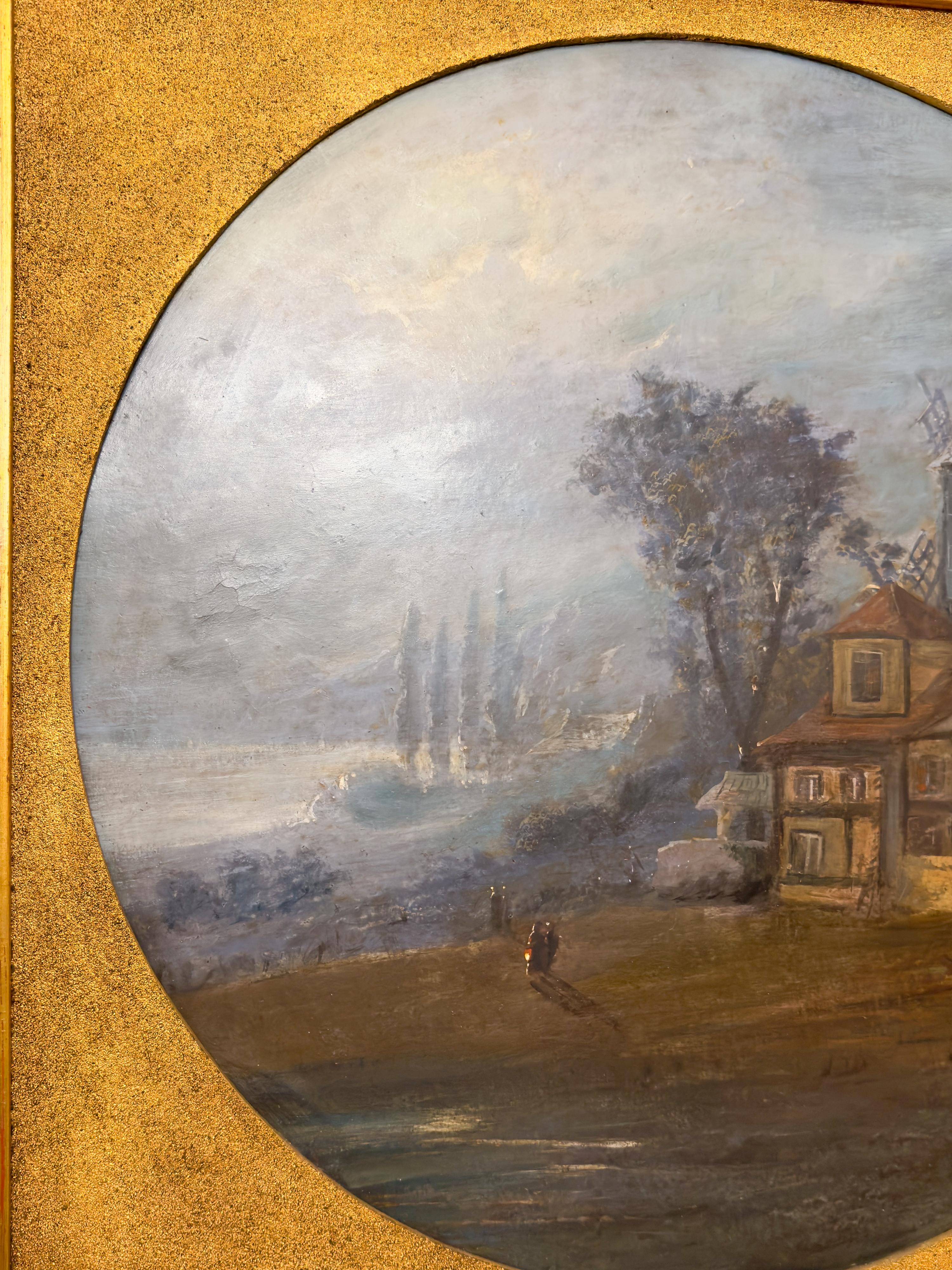 Rundes Ölgemälde auf Holz, Bretagne Nocturne, Bretagne, 1900er Jahre (Geölt) im Angebot