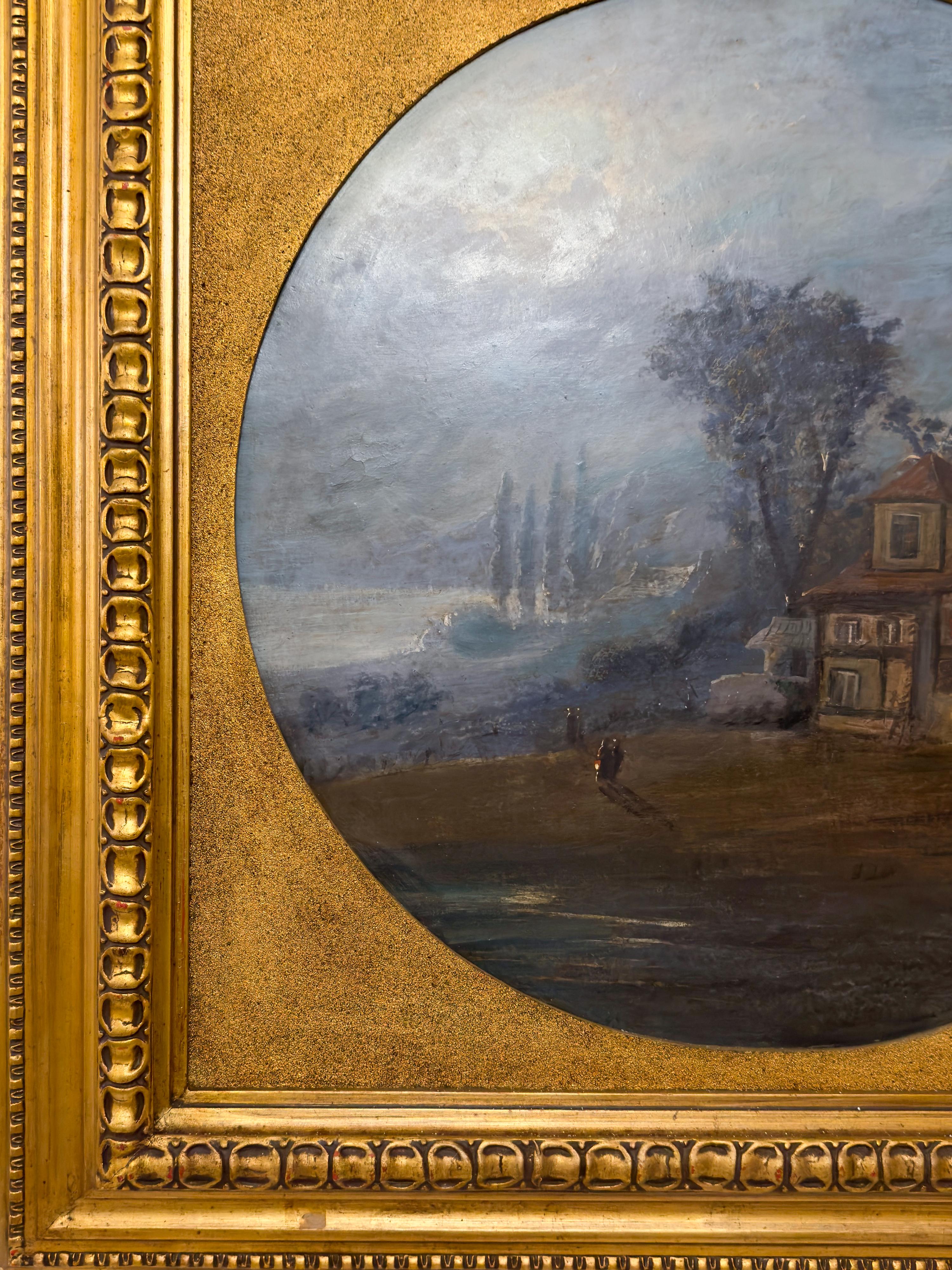 Rundes Ölgemälde auf Holz, Bretagne Nocturne, Bretagne, 1900er Jahre im Zustand „Relativ gut“ im Angebot in Lisbon, PT