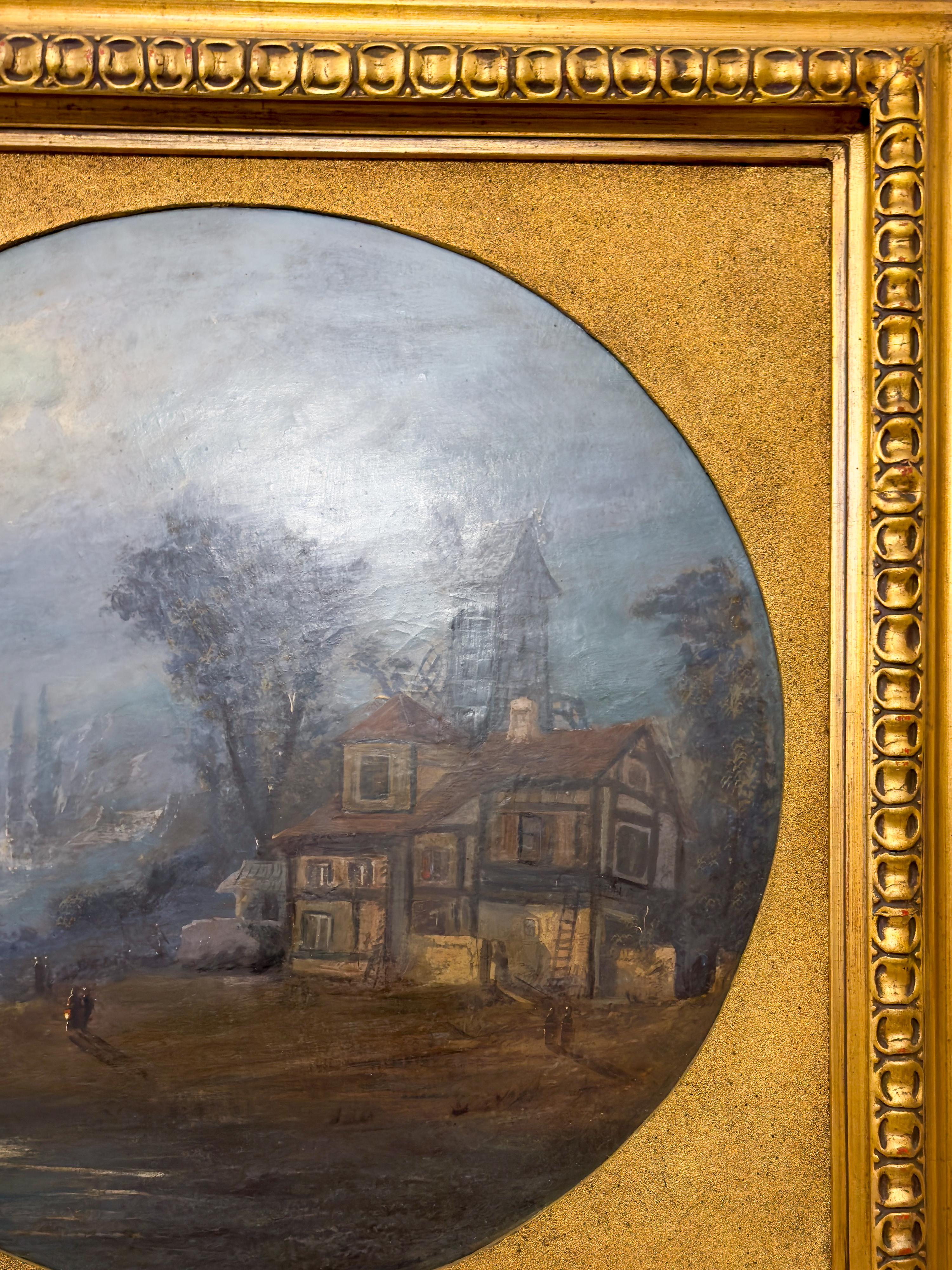 Rundes Ölgemälde auf Holz, Bretagne Nocturne, Bretagne, 1900er Jahre (20. Jahrhundert) im Angebot