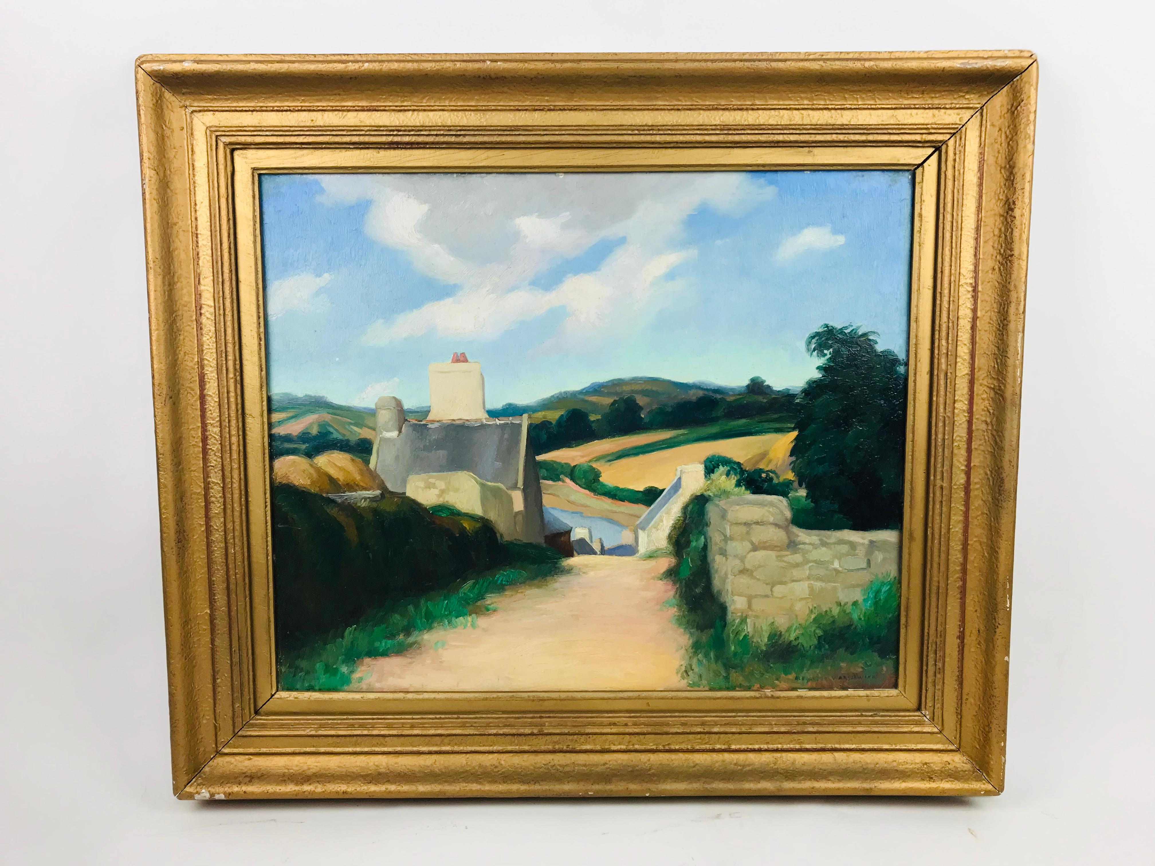 An incredible oil on board by listed artist Alexander Warshawsky (1887-1945). Signed lower right and label on reverse.

 Brittany, France.... what more can be said of this ancient town. From the Caesars Roman Centurions to Napoleons Grande Armee,