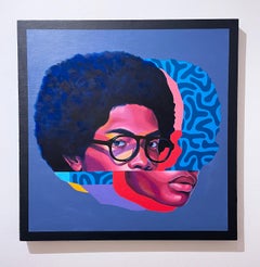 Afro Blue (2020), Pop surreales figuratives Porträt, Straßenkunst, Wandmaler, Muster