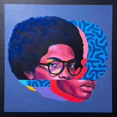 Afro Blue (2020), pop surreal figurative portrait, street art, muralist, pattern