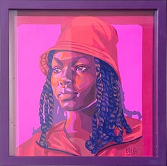 Carmine (2023), pop figurative portrait, street art, pink, purple, red, orange