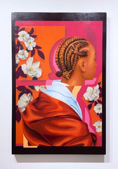 Solace (2022), figurative portrait, floral, flowers, pink, street art, muralist