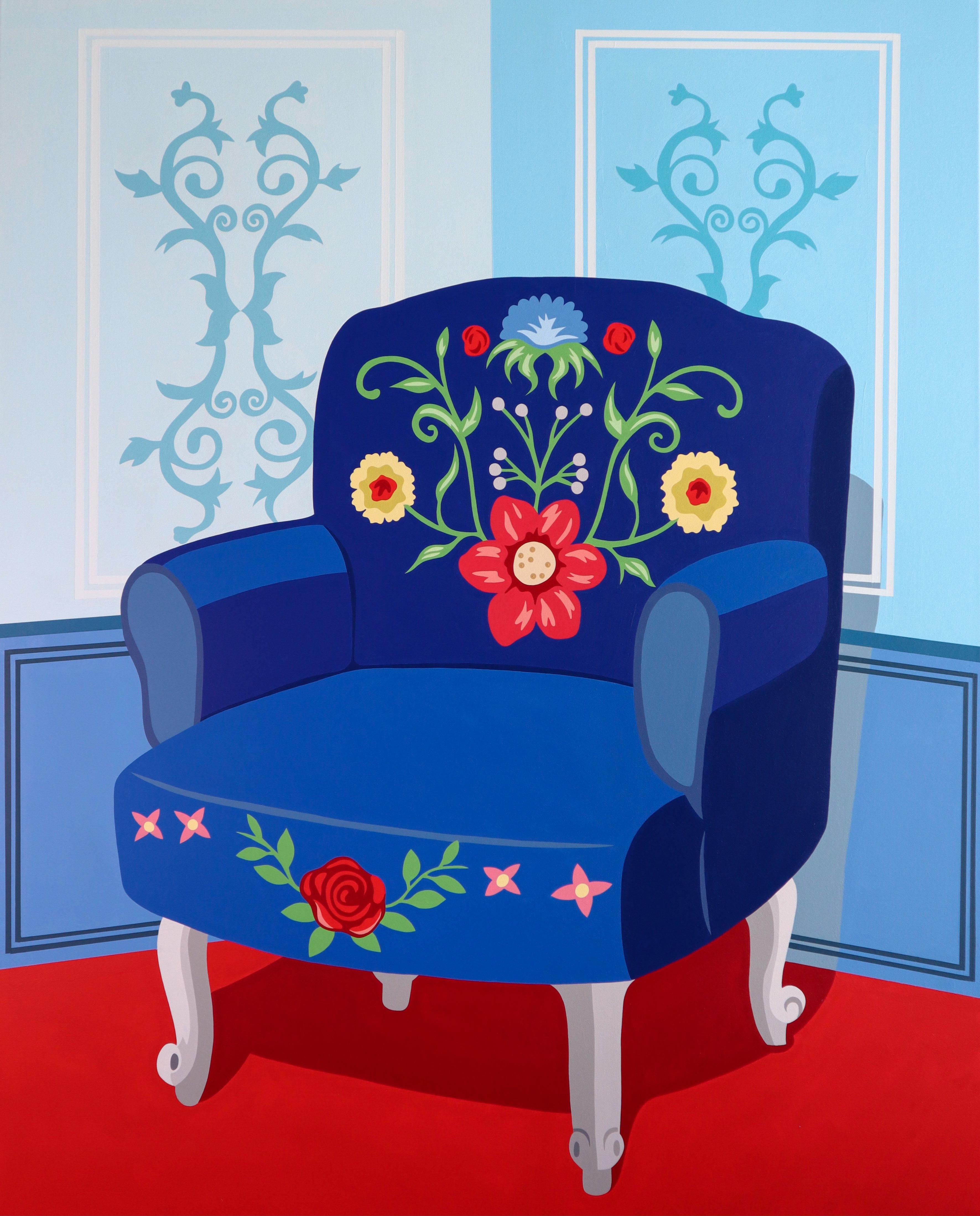 Britty Em Figurative Painting - Blue chair in blue room - figurative painting