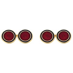 Brixton and Gill Double-Sided Yellow Gold Enamel Cufflinks