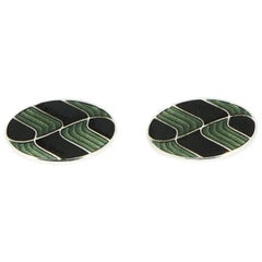Brixton & Gill Green or Black Enameled Oval Cufflinks