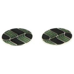 Brixton & Gill Green or Black Enameled Oval Cufflinks