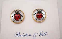 Brixton & Gill Reverse 18k Gold Carved Quartz Mother of Pearl Ladybug Cufflinks