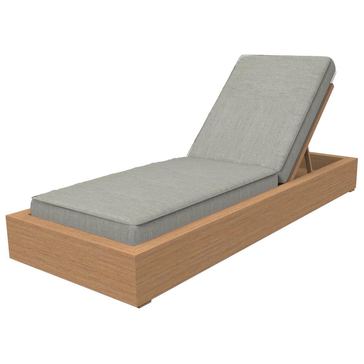 Brixton Teak Chaise Lounge 'Grade A' Wire Brushed Natural Wood, Canvas Granite For Sale