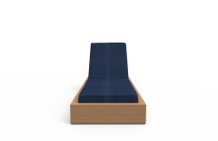 Brixton Teak Chaise Lounge 'Grade A' Wire Brushed Natural Wood, Cast Navy