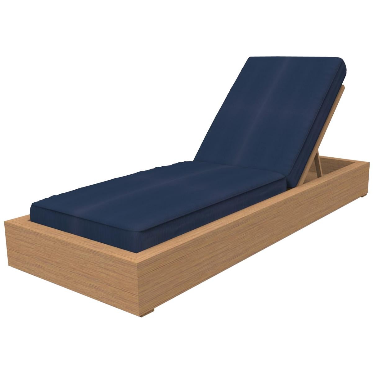 Brixton Teak Chaise Lounge 'Grade A' Wire Brushed Natural Wood, Cast Navy For Sale