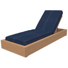 Brixton Teak Chaise Lounge 'Grade A' Wire Brushed Natural Wood, Cast Navy