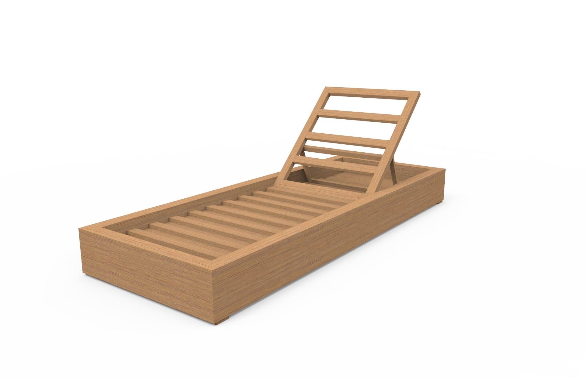 Hand-Crafted Brixton Teak Chaise Lounge 'Grade A' Wire Brushed Natural Wood, Cast Slate For Sale