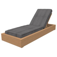 Brixton Teak Chaise Lounge 'Grade A' Wire Brushed Natural Wood, Cast Slate