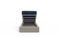 Brixton Teak Chaise Lounge 'Grade A' Wire Brushed Weathered Gray, Cast Navy