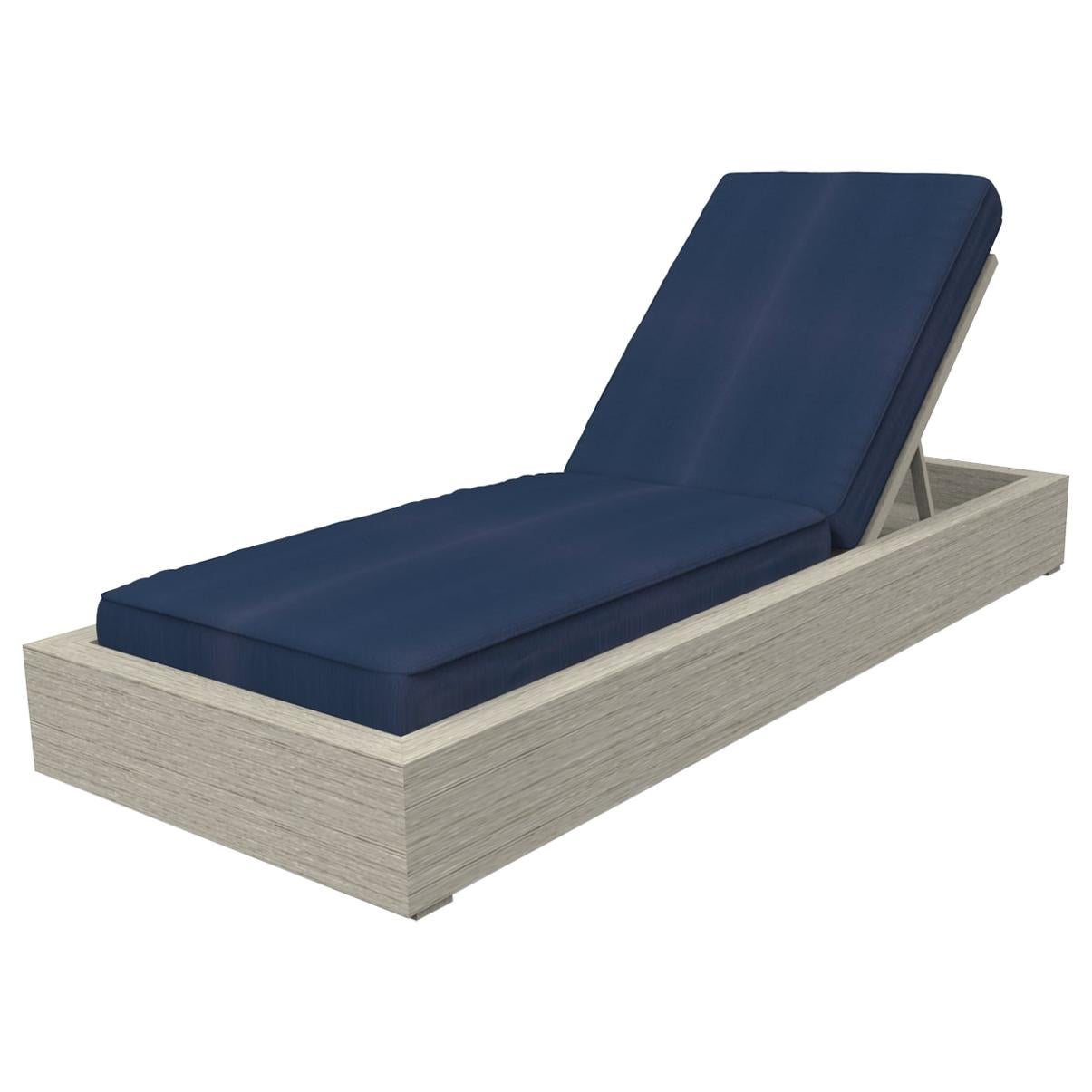Brixton Teak Chaise Lounge 'Grade A' Wire Brushed Weathered Gray, Cast Navy For Sale