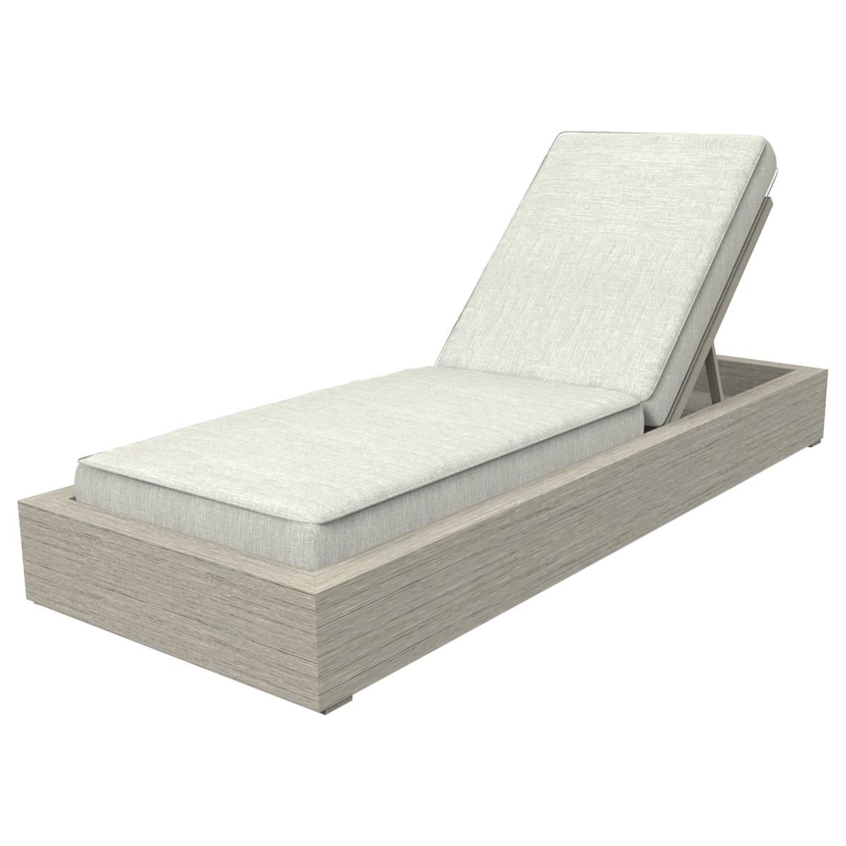 Brixton Teak Chaise Lounge'Grade A': Wire Brushed Weathered Gray, Canvas Granite For Sale