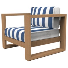 Brixton Teak Lounge Chair 'Grade A': Wire Brushed Natural Wood, Cabana Regatta