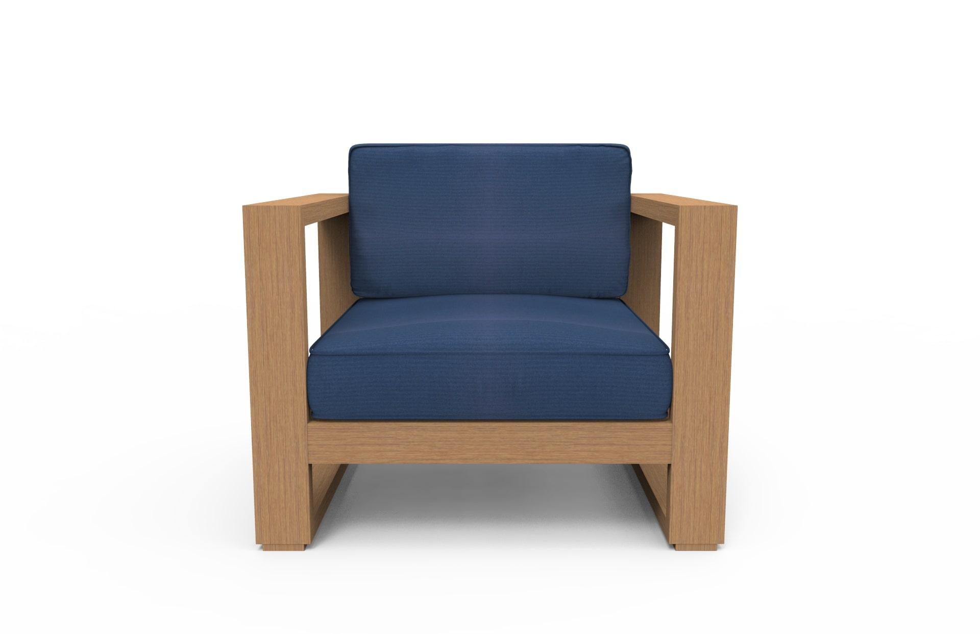 Modern Brixton Teak Lounge Chair 'Grade A': Wire Brushed Natural Wood, Canvas Navy For Sale