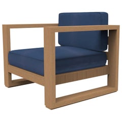 Brixton Teak Lounge Chair 'Grade A': Wire Brushed Natural Wood, Canvas Navy