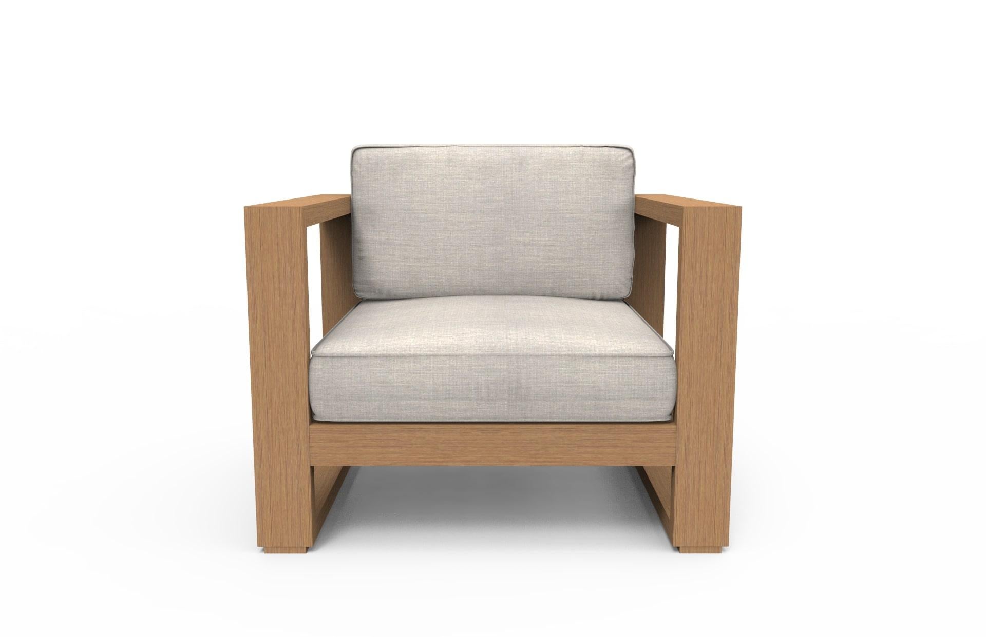 Modern Brixton Teak Lounge Chair 'Grade A': Wire Brushed Natural Wood, Cast Silver For Sale