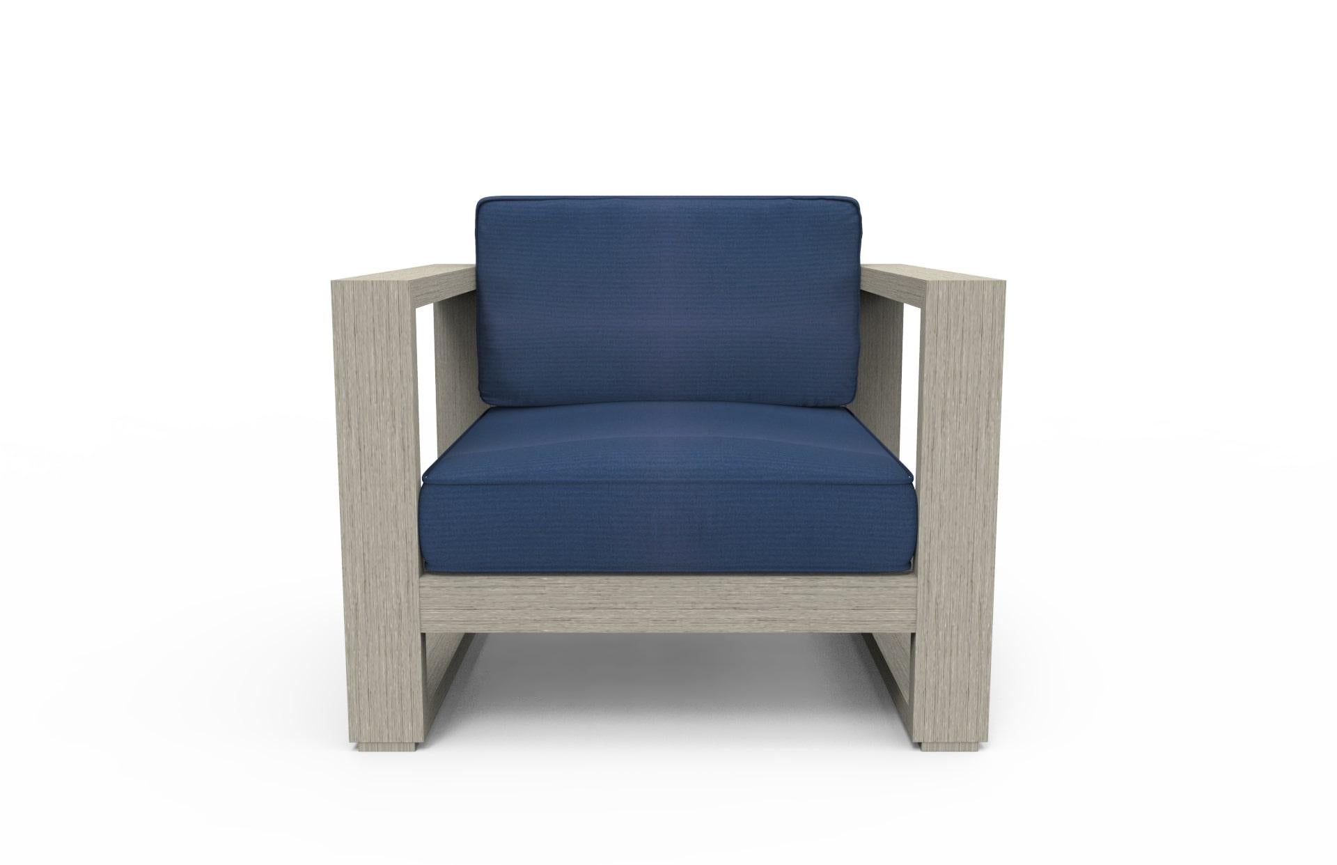 Modern Brixton Teak Lounge Chair 'Grade A' Wire Brushed Weathered Gray, Canvas Navy For Sale