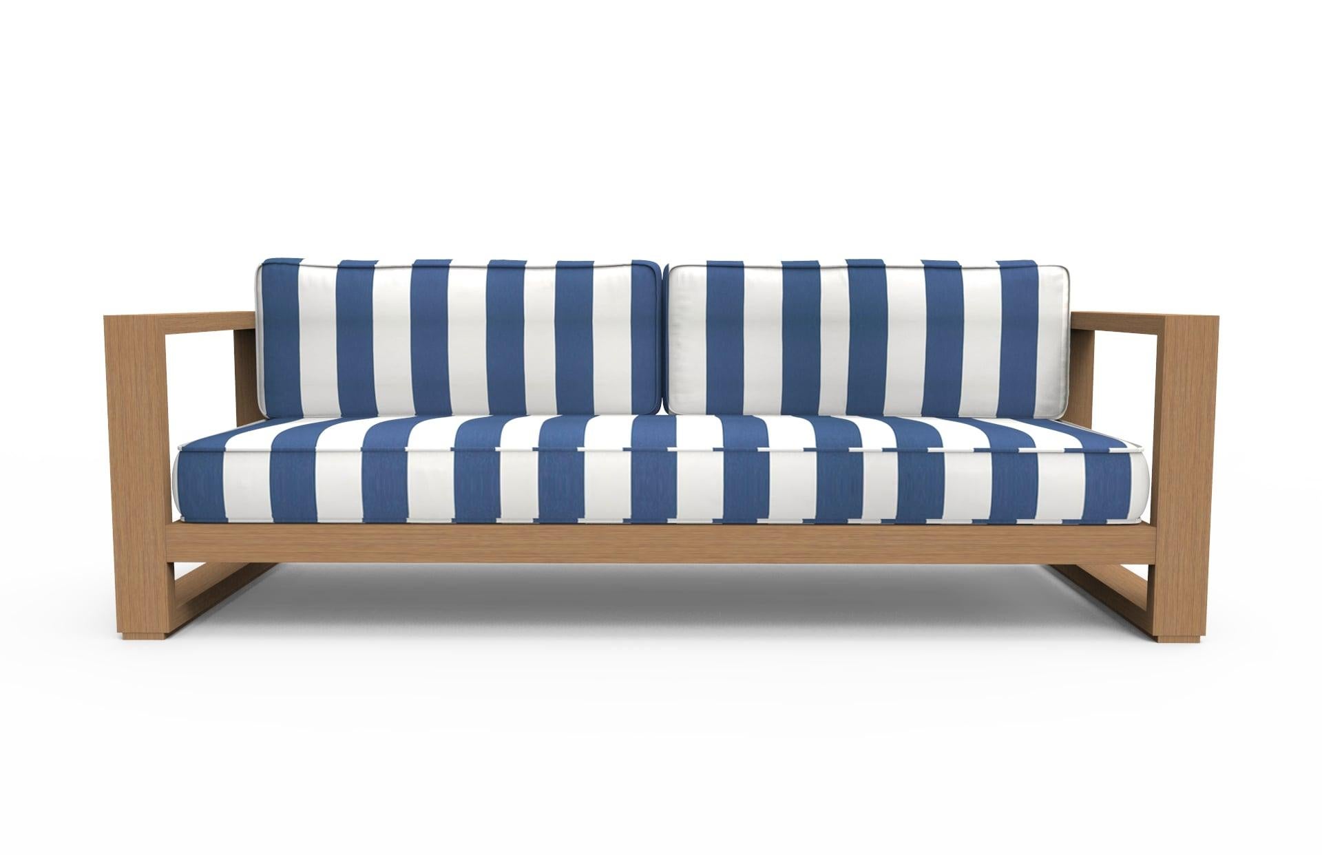 Modern Brixton Teak Sofa 'Grade A': Wire Brushed Natural Wood, Cabana Regatta For Sale