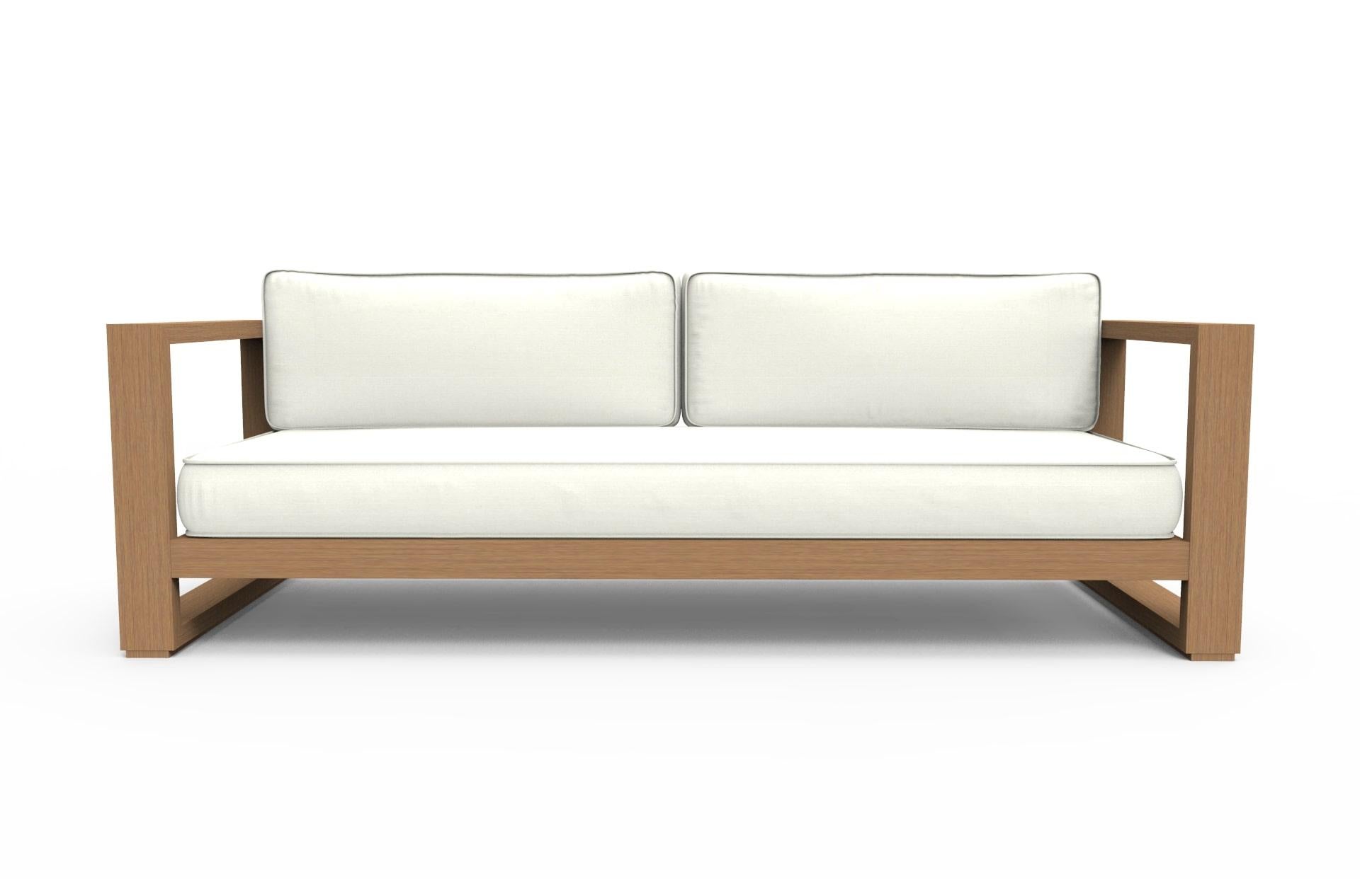 Modern Brixton Teak Sofa 'Grade a' Wire Brushed Natural Wood, Canvas Natural For Sale