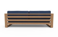 Brixton Teak Sofa 'Grade A': Wire Brushed Natural Wood, Canvas Navy