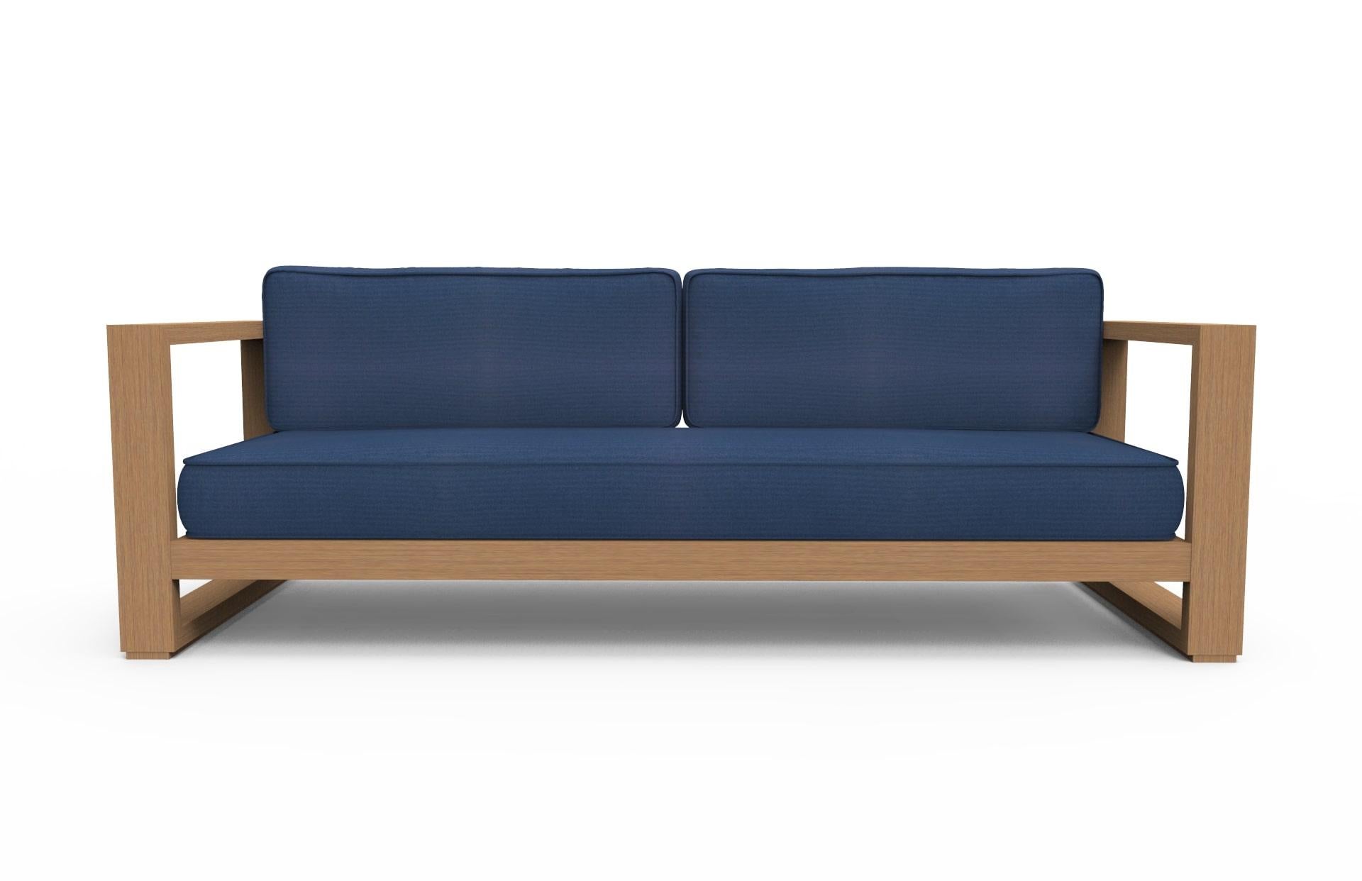 Modern Brixton Teak Sofa 'Grade A': Wire Brushed Natural Wood, Canvas Navy For Sale
