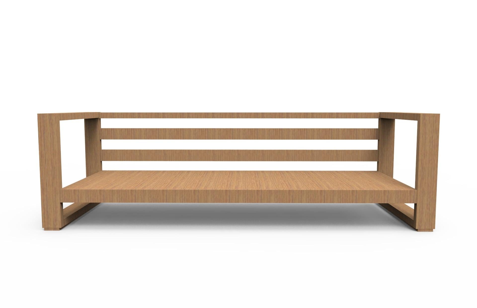 Hand-Crafted Brixton Teak Sofa 'Grade A': Wire Brushed Natural Wood, Canvas Navy For Sale