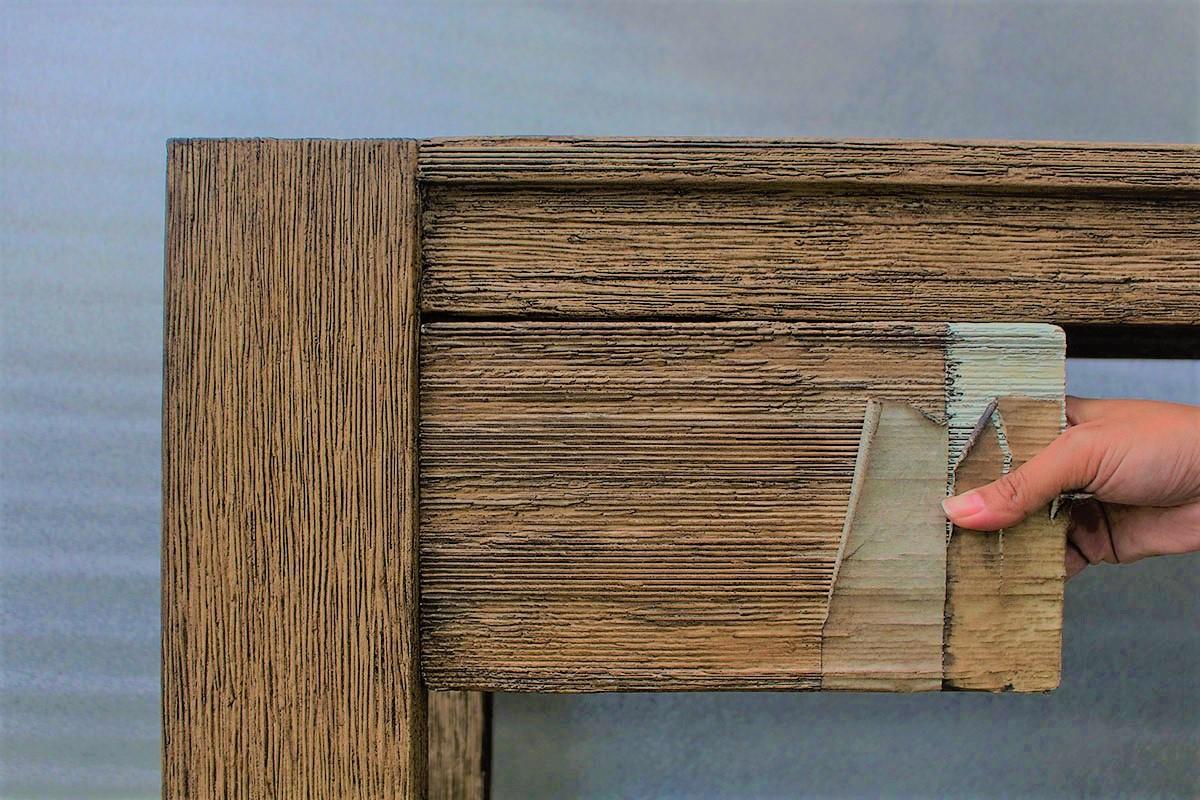 Modern Brixton Teak Sofa 'Grade A': Wire Brushed Natural Wood, Cast Slate For Sale