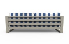 Brixton Teak Sofa 'Grade A': Wire Brushed Weathered Gray, Cabana Regatta