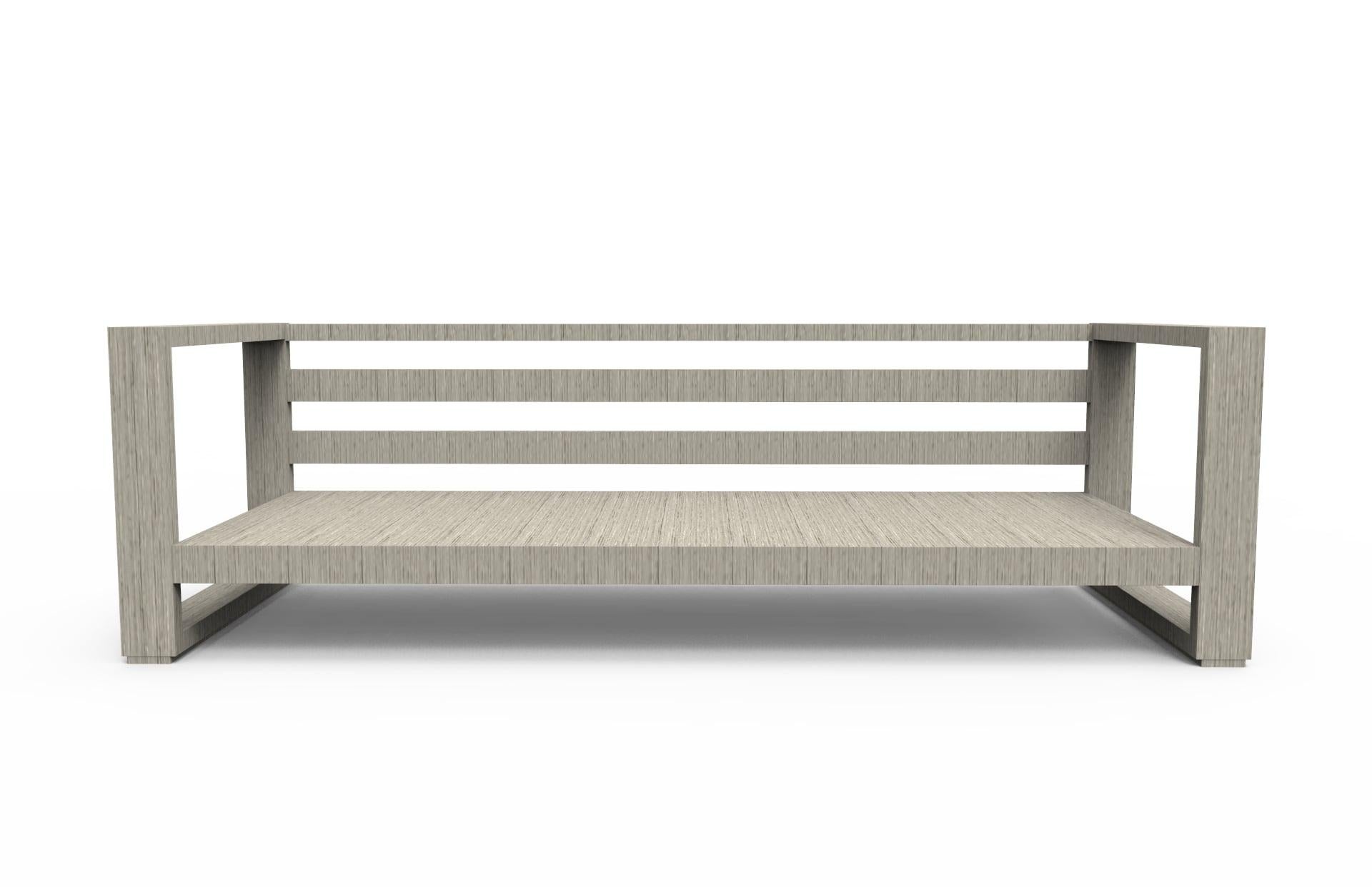 Hand-Crafted Brixton Teak Sofa 'Grade A': Wire Brushed Weathered Gray, Cabana Regatta For Sale